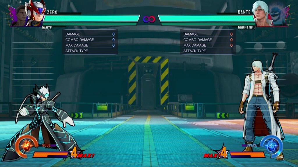 An image of Zero in MVCIB training mode showing off his Vergil alternate costume.