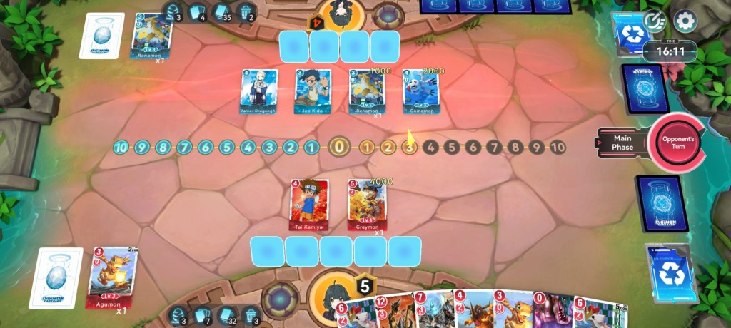 A screenshot of the Digimon TCG gameplay