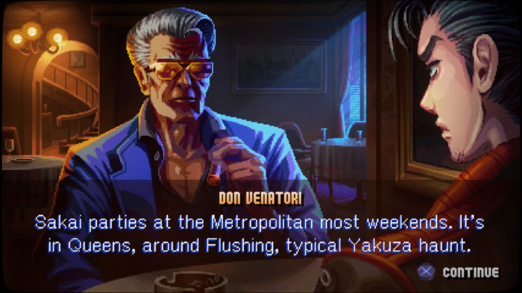 An image of The Don speaking to Angelo in Neon Inferno