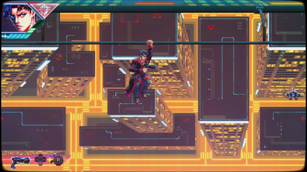 Angelo traversing obstacles in Neon Inferno